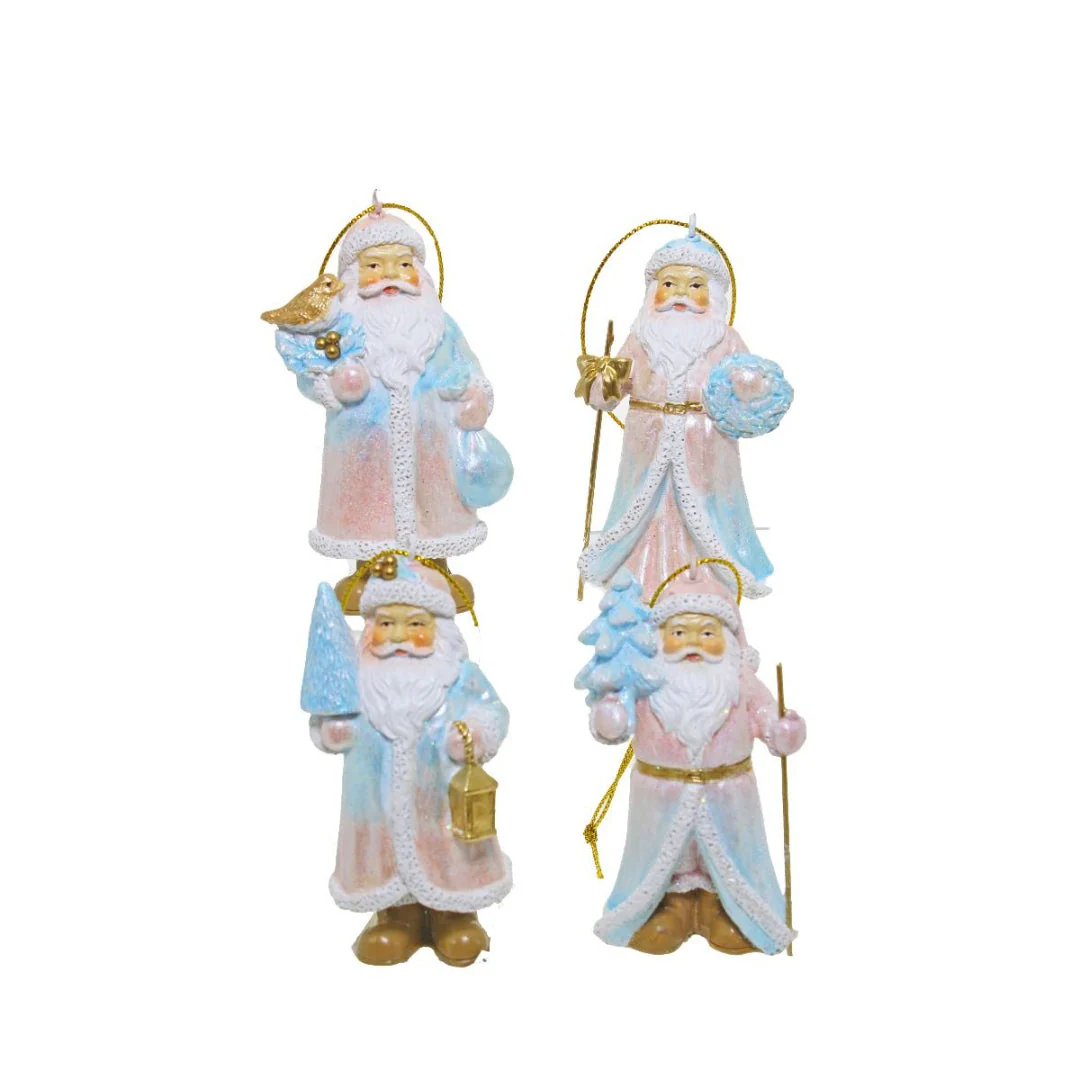 Christmas Hanging Décor Pink/Blue Santa Ornaments 4 Assorted
