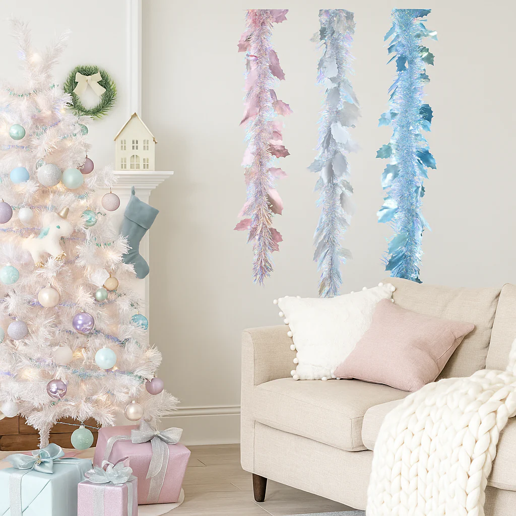 Christmas Holly Tinsel Iridescent 00cm Assorted