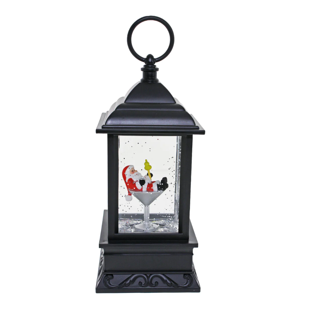 Small Black Lantern Santa Martini Warm white 24cm Battery Operated