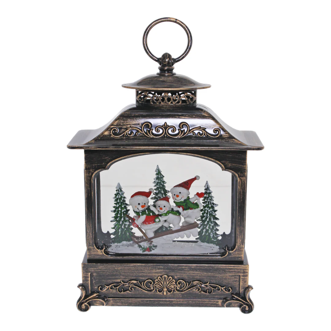 Music Lantern Snowmen Warm White 30.5cm Battery Operated