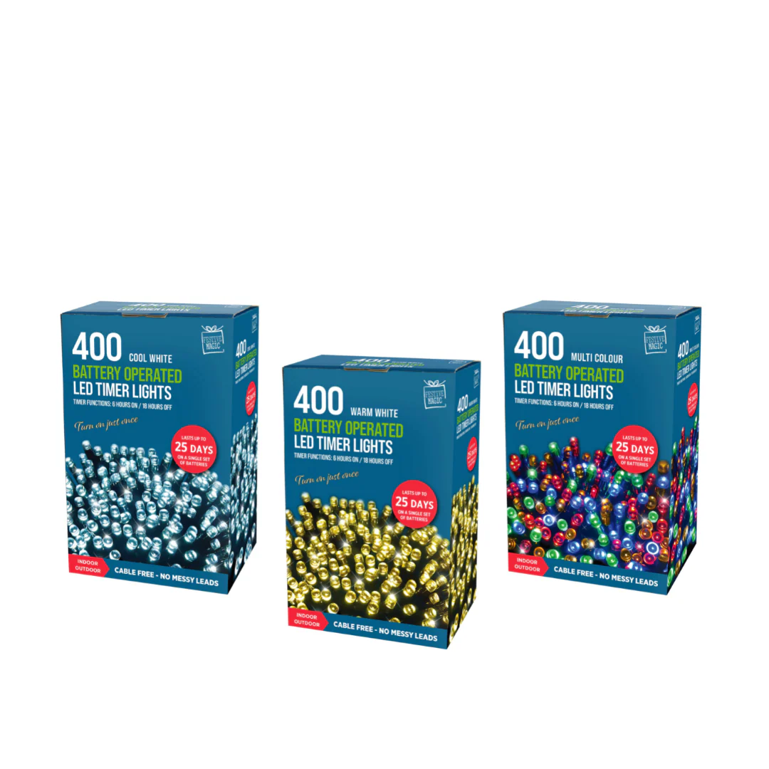 Christmas Lights LED Lights Timer Battery Operated 400L Assorted