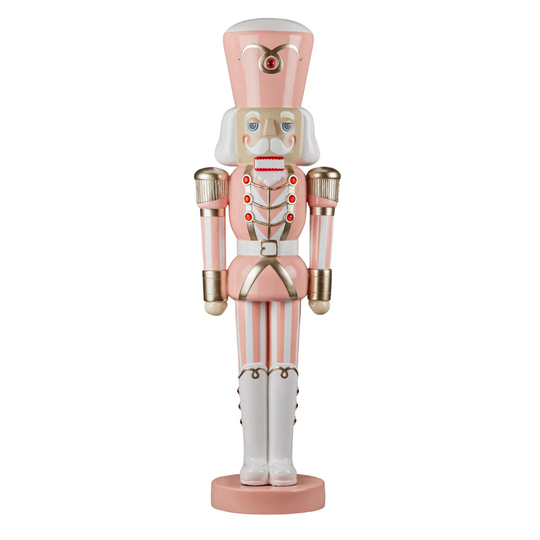 Christmas Nutcracker Soldier Pink & White Stripe 122cm