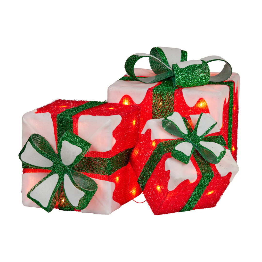 Christmas Present Display Set with Lights Red Finish - Image 2