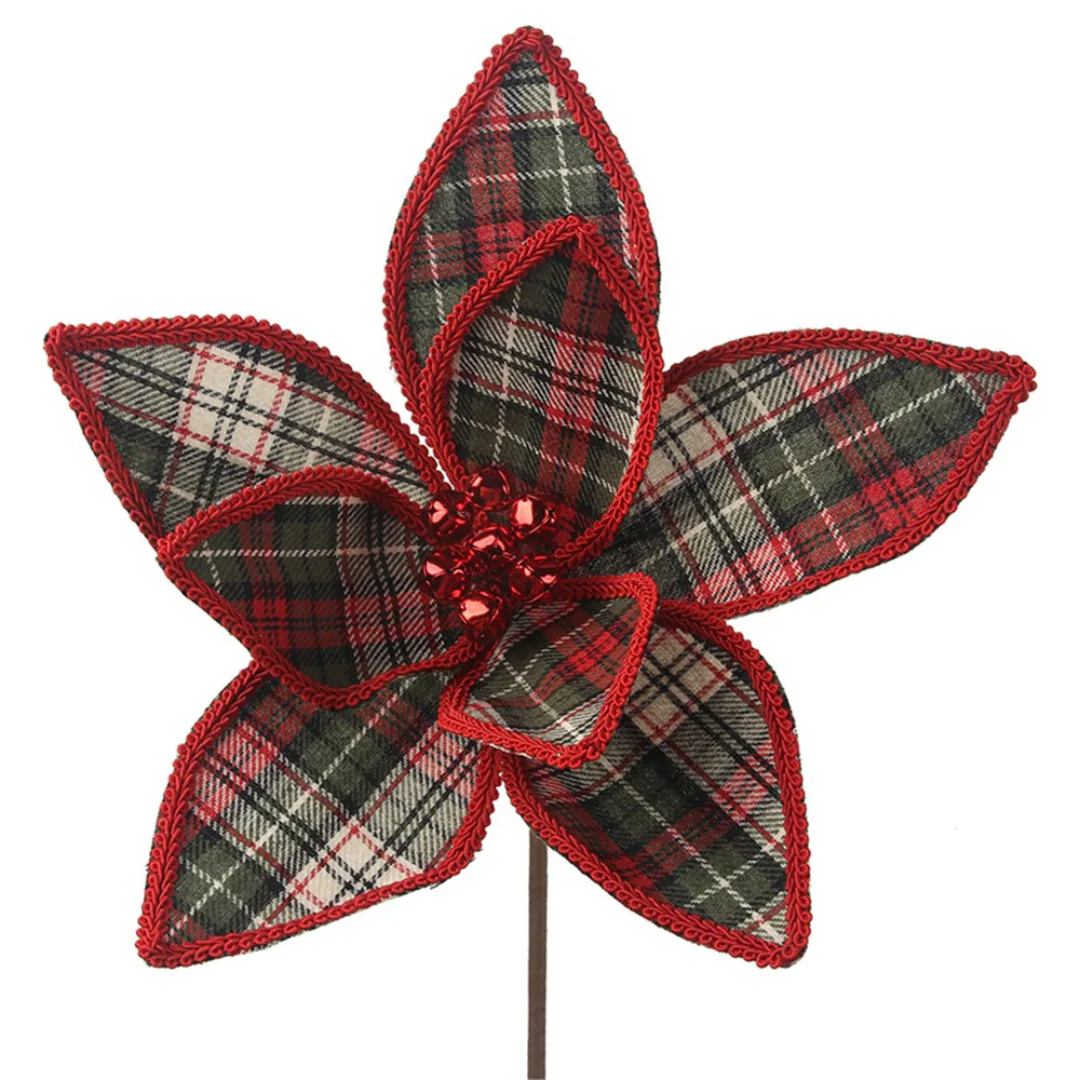 Christmas Tartan Poinsettia Stem 32cmD 50cmL - Image 2