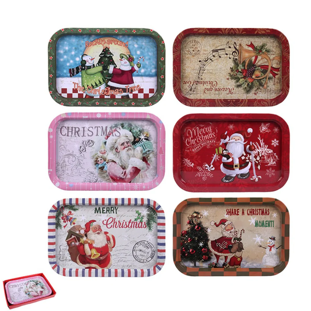 Christmas Tin Tray 40x23cm 6 Asstd