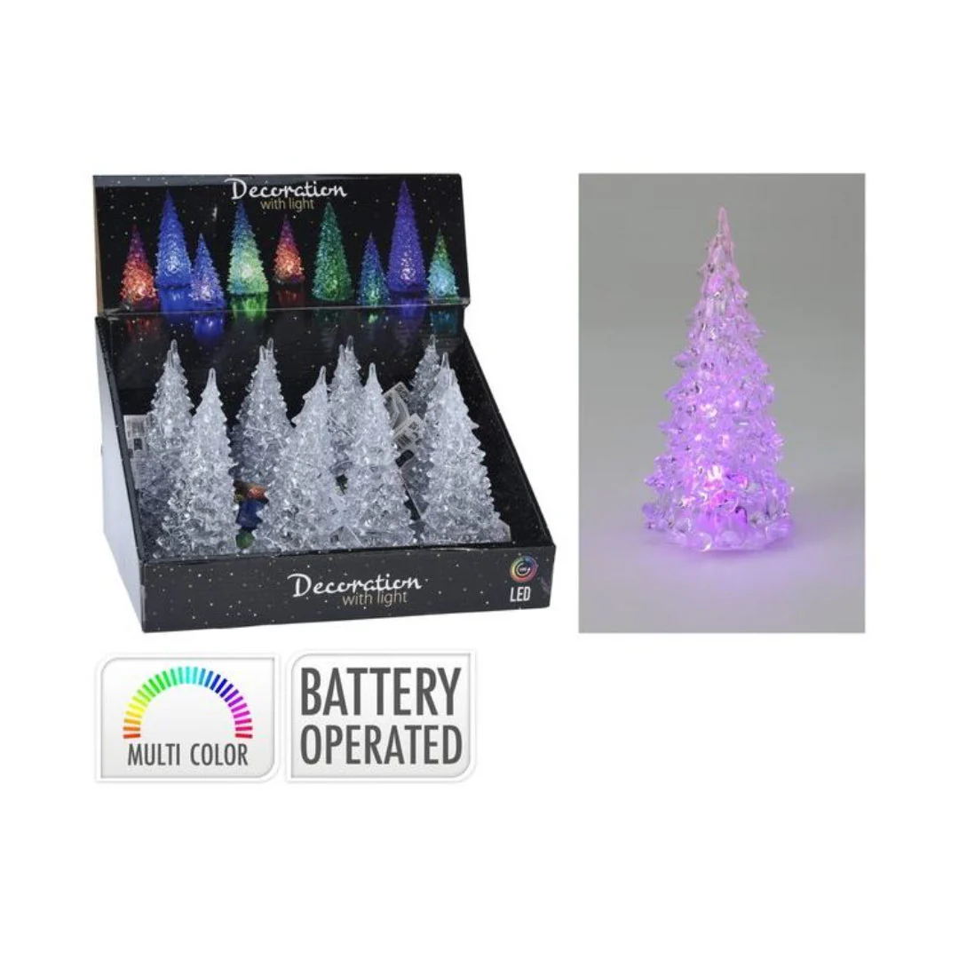 Christmas Tree Acrylic With Colour Led 12cm Battery Operated