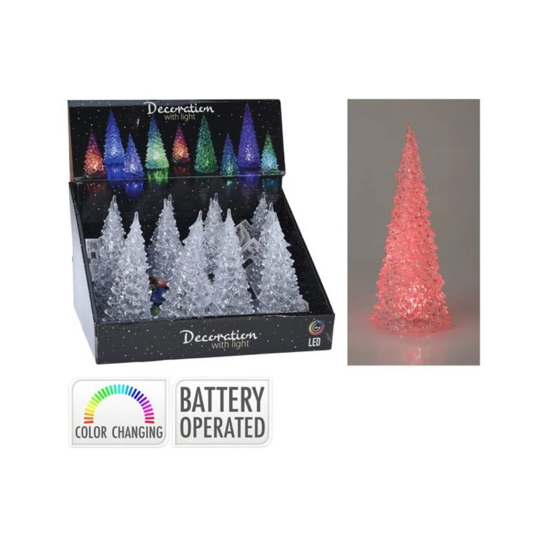 Christmas Tree Acrylic With Colour Led 17cm Battery Operated