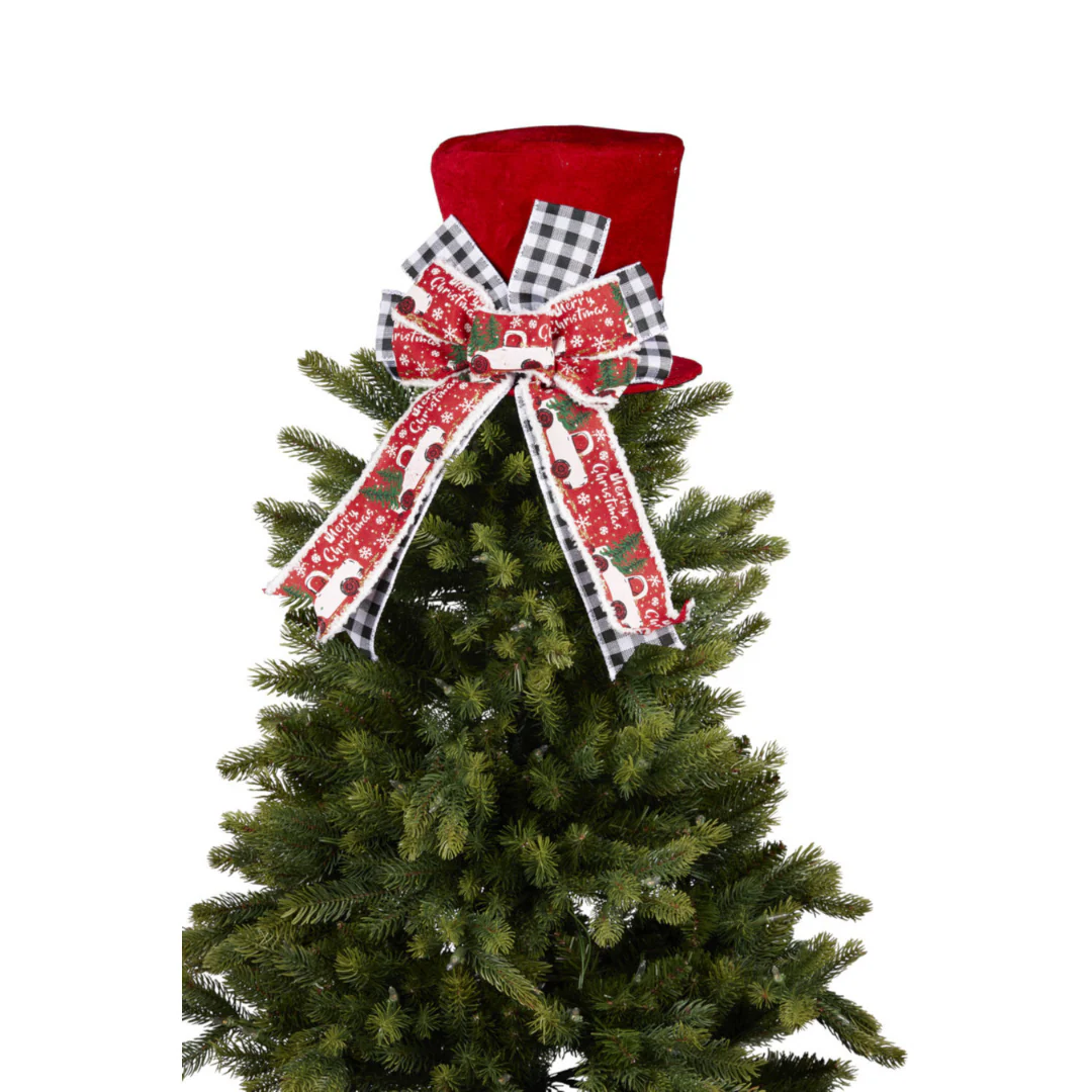 Christmas Tree Topper Red Top Hat with Christmas Bow 45cm