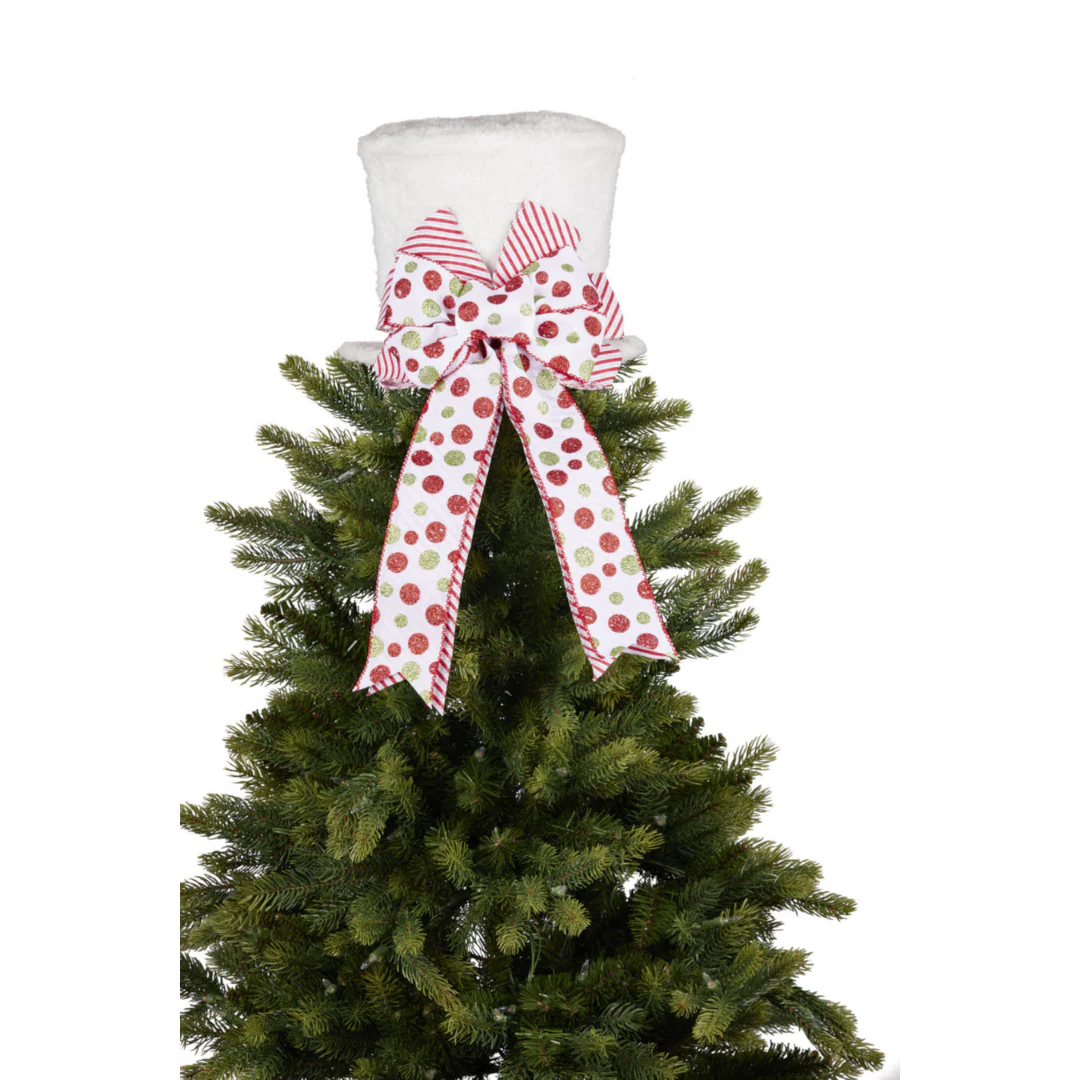 Christmas Tree Topper White Top Hat with Candy Bow 45cm