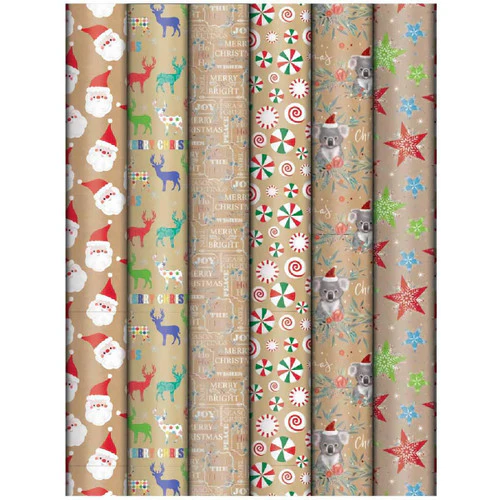 FSC Rec Rwrap Christmas 2Mx700Mm Kraft Prnt