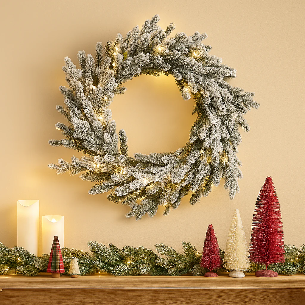 Christmas Wreath Canadian Flocked Pre-Lit 76cm
