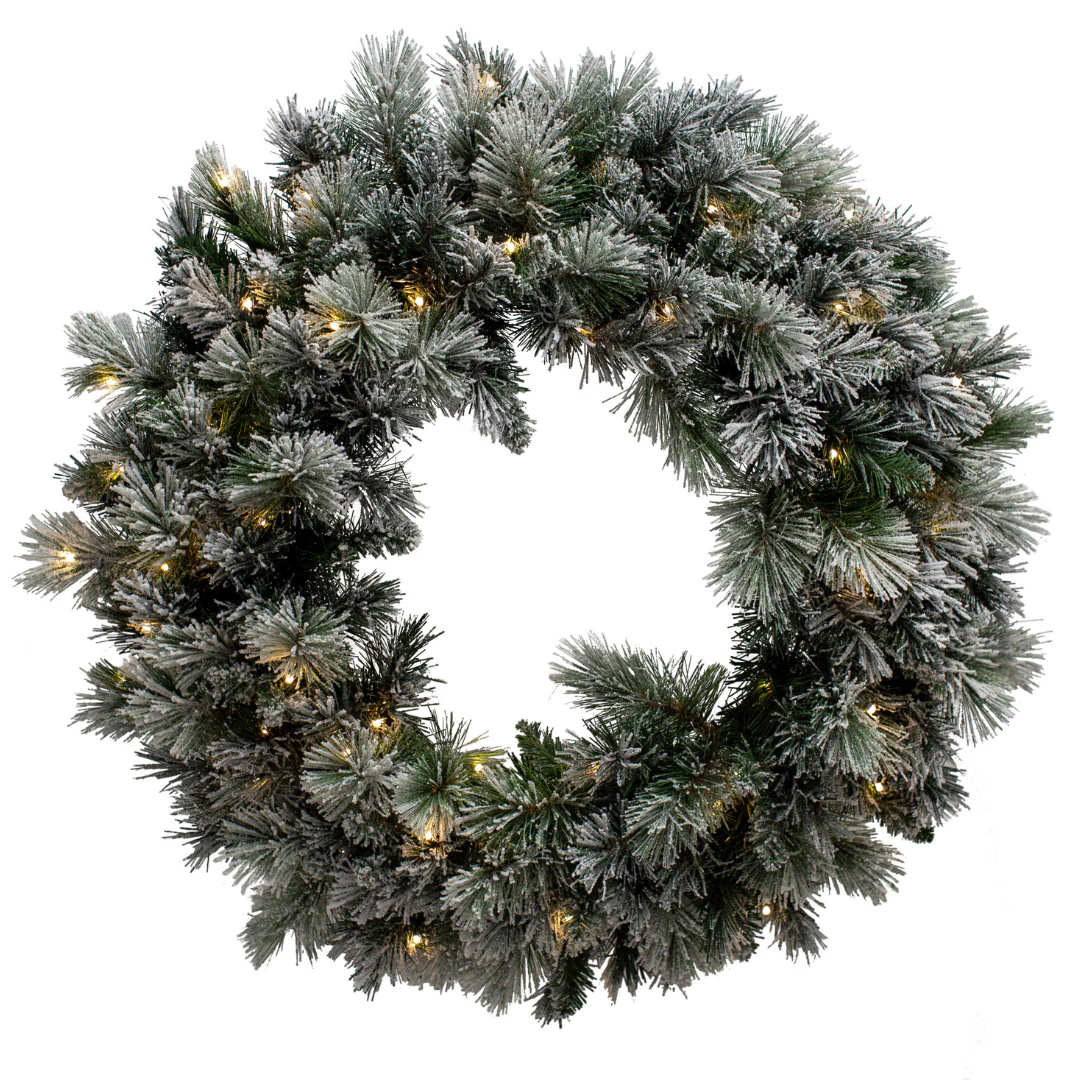 Christmas Wreath Flocked Black 76cm Pre-Lit 100WW - Image 2