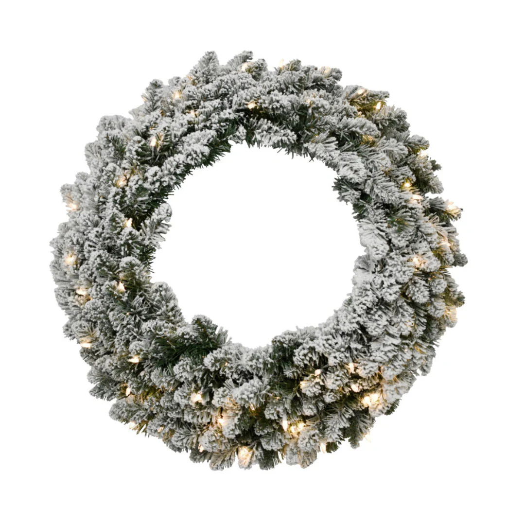 Christmas Wreath Flocked Pollino 76cm Pre Lit 230 Tips 100 Warm White LED Traditional Bulbs - Image 2