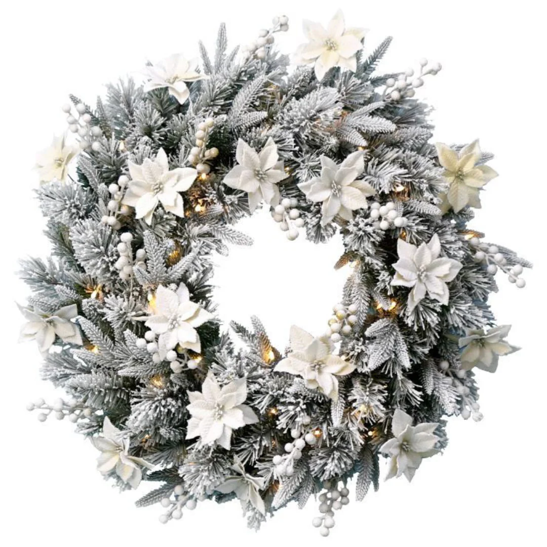 Christmas Wreath Frosted Colonial with Lights 61cm - Image 2