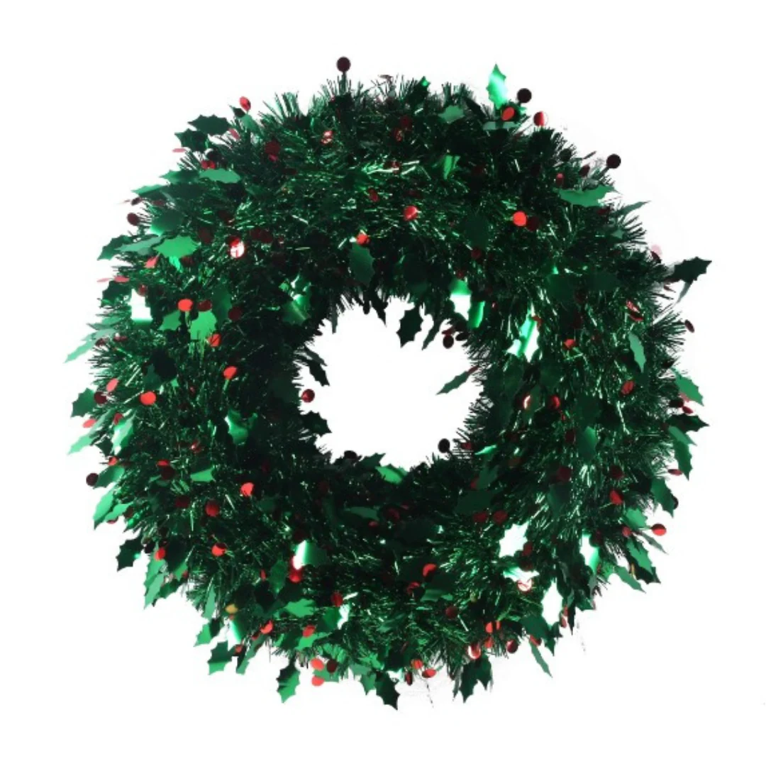 Christmas Wreath Holly Berry Tinsel 45cm - Image 2