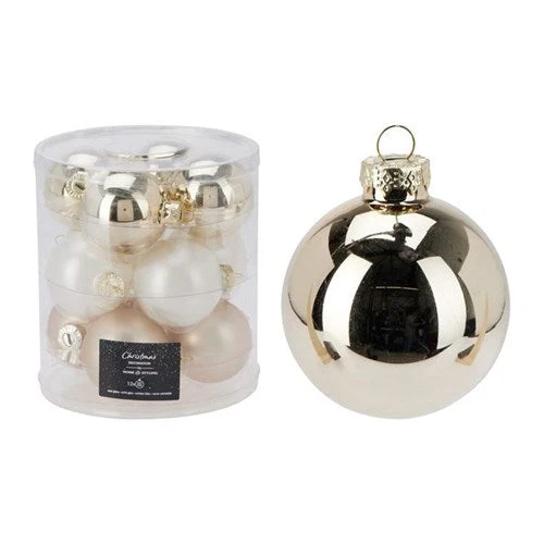 Christmass Ball 60Mm 3 Assorted Champag Glass 12Pcs