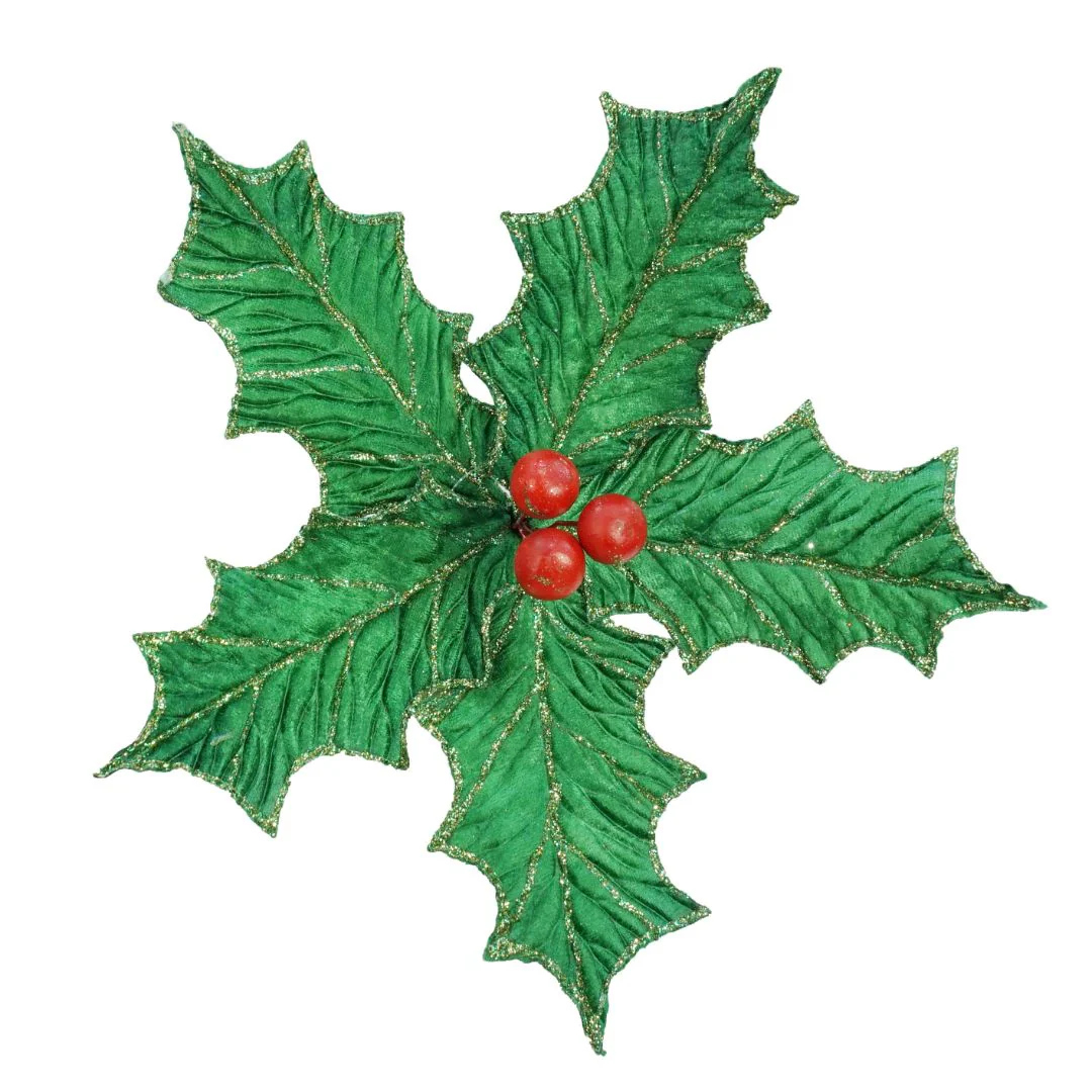 Clip Holly Poinsettia Velvet 28cm