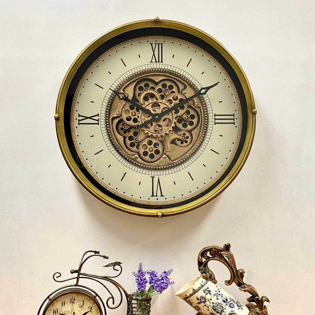 Luxurious Rotating Gears Clock 60cm Gold