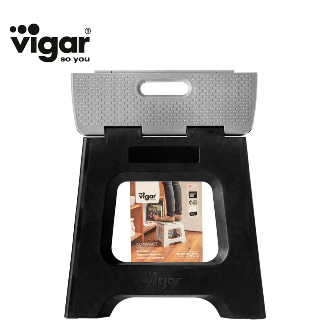 Compact Foldable Stool Black-Grey 32cm - Image 2
