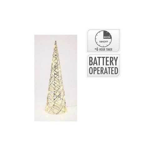 Cone 40cm With 20 Led Silver Battery Operated