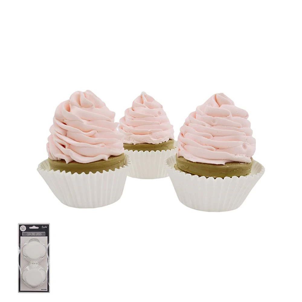 100 WHITE PAPER CUPCAKE LINERS-TOP: 7.5CM BOTTOM: 5CM H: 3CM