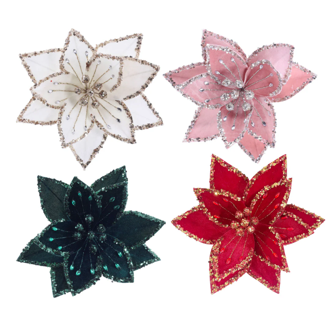 Deluxe Jewel Poinsettia Clip Assorted