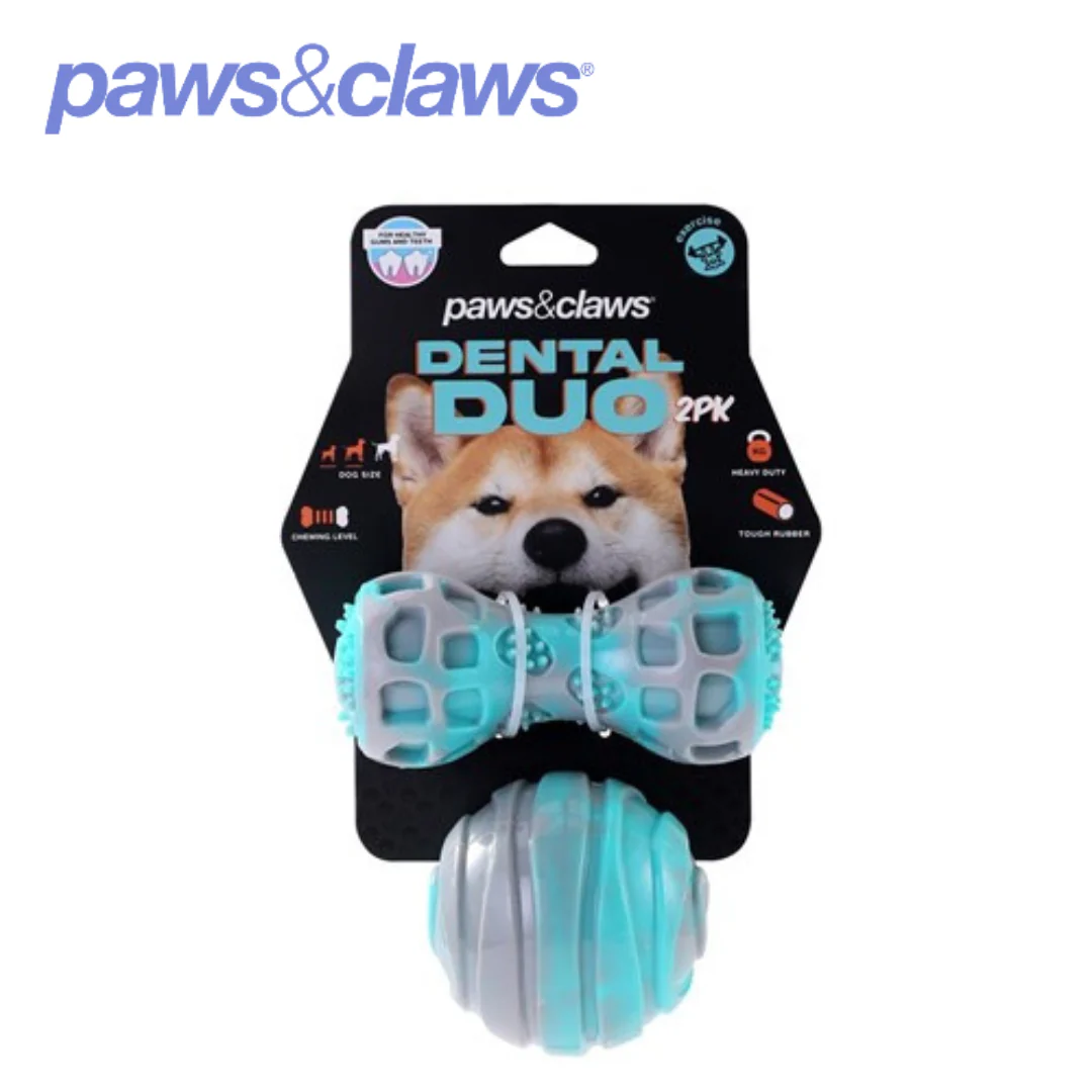 DENTAL DUO TPR BALL + BATON 2PK AQUA/GREY