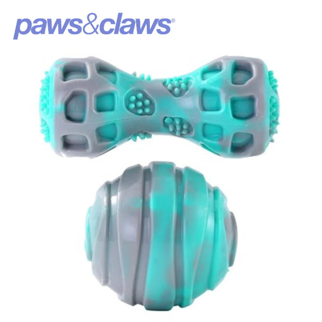 DENTAL DUO TPR BALL + BATON 2PK AQUA/GREY - Image 2