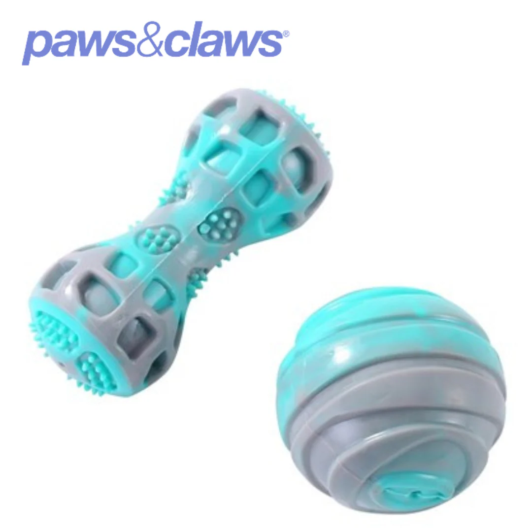 DENTAL DUO TPR BALL + BATON 2PK AQUA/GREY - Image 3