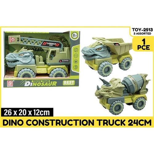 Dino Construction Truck 24cm Asstd