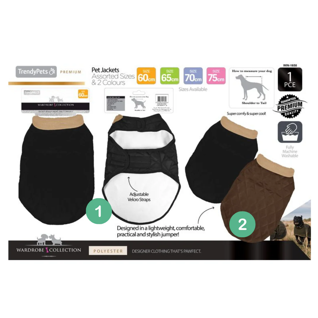 Dog Quilted Jacket 60-65-70-75cm Large Assorted