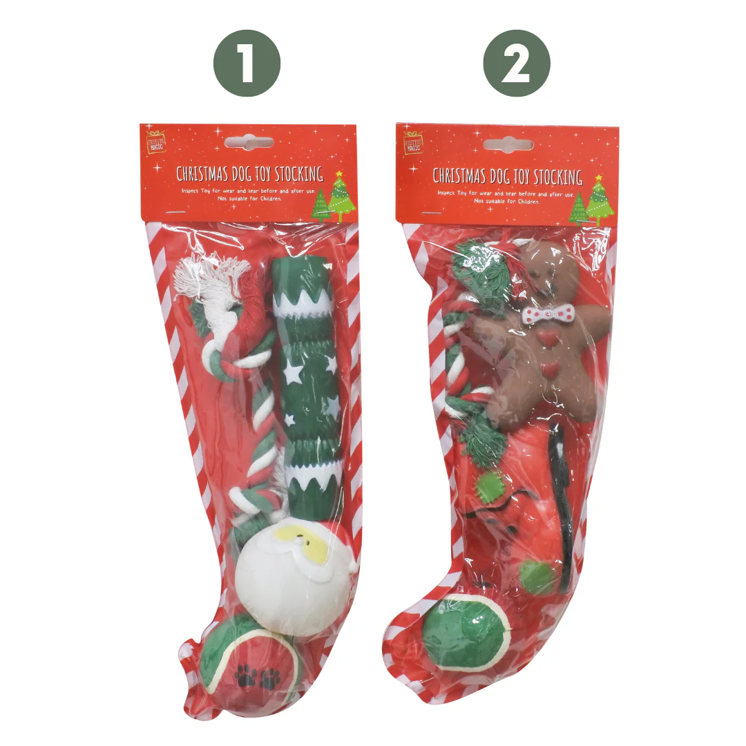 Dog Toy Stocking 4pc 2 Asstd