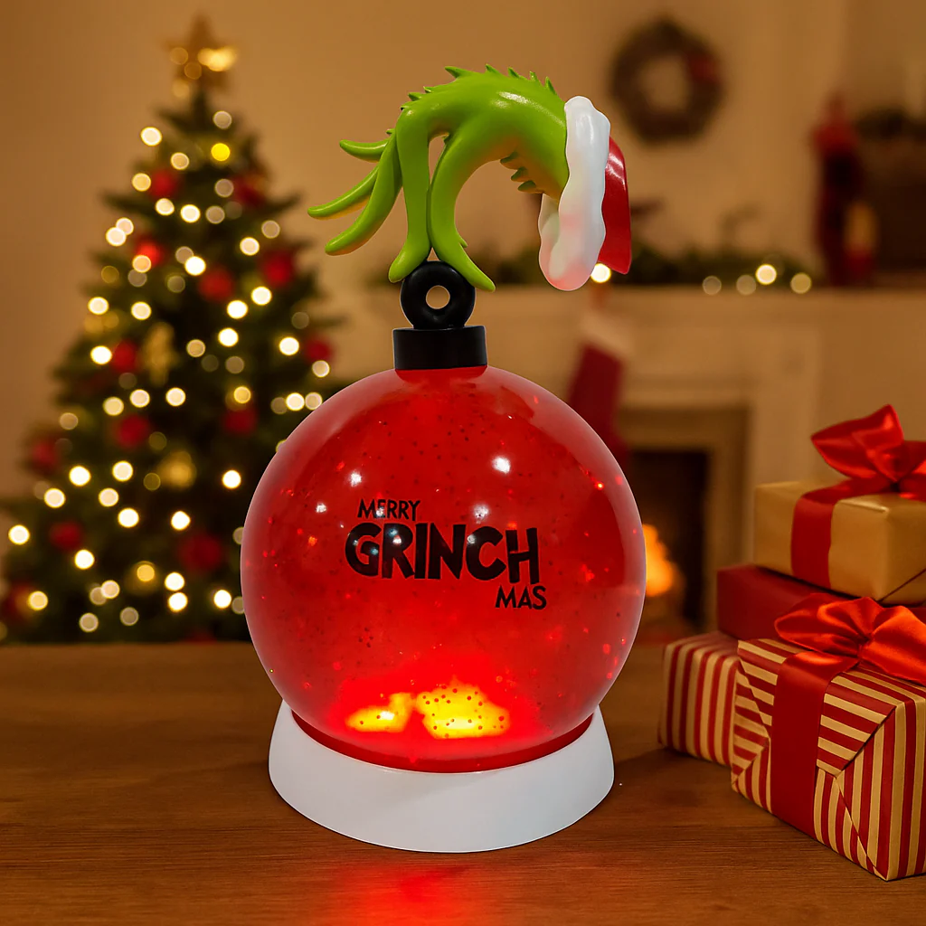 Dr. Seuss Grinch Grinch Bauble W-S Lantern Red LED Water Spinning Ball 12x22cmH