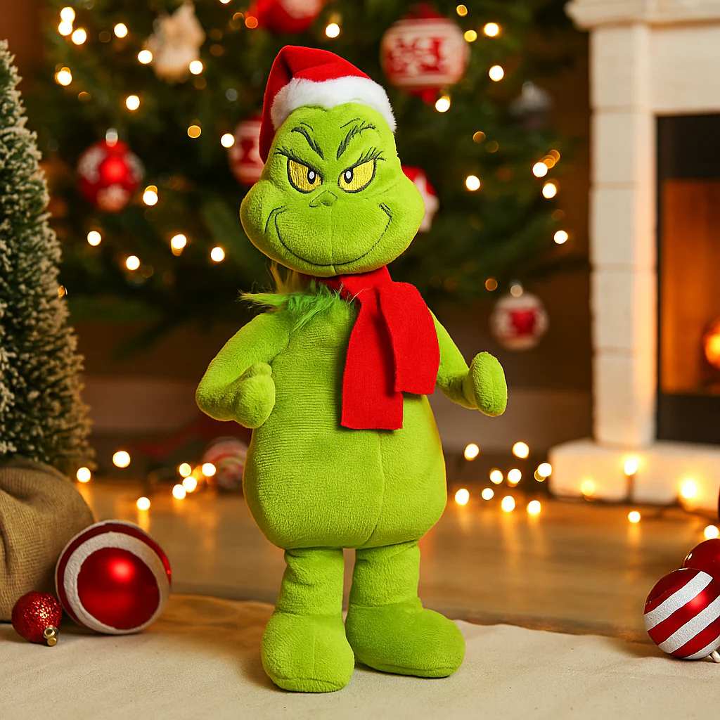 Dr. Seuss Grinch Waddler with Santa Hat And Scarf 17x12x27cm
