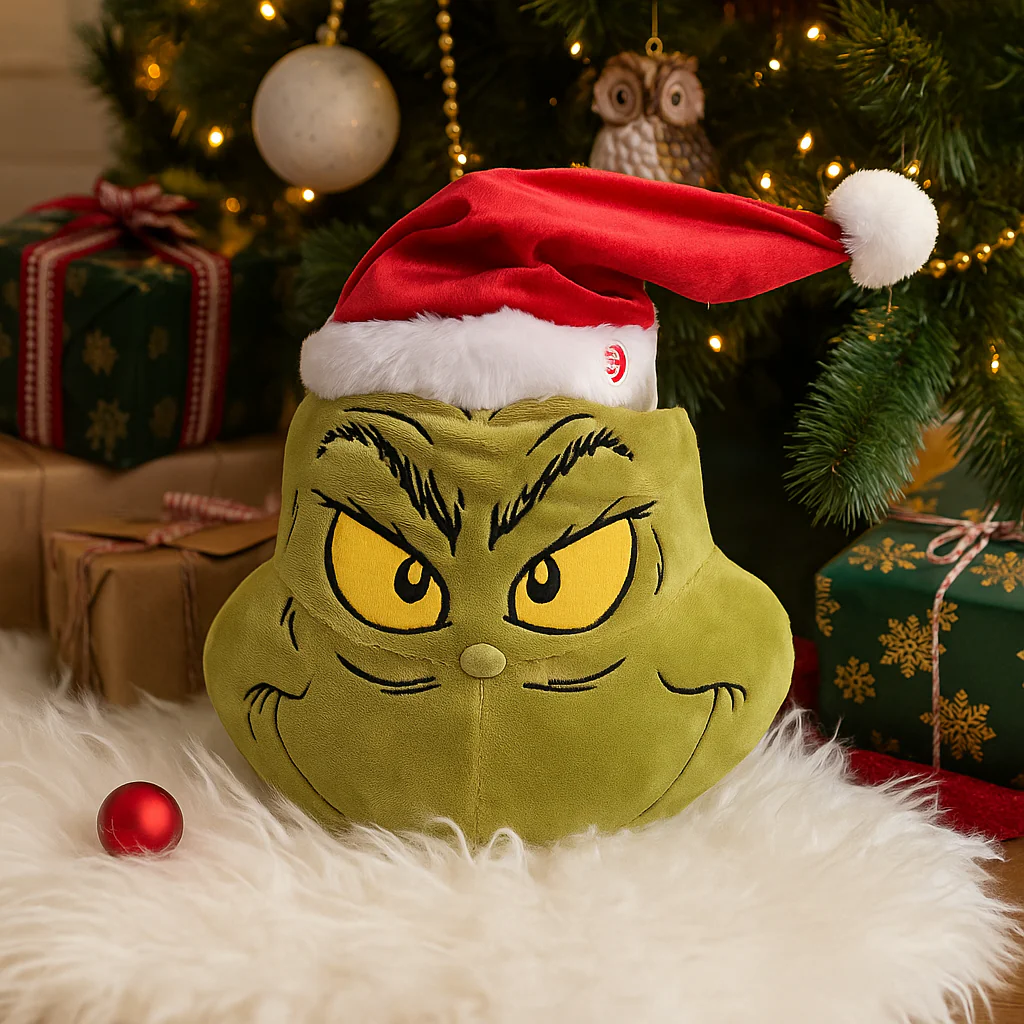 Dr. Seuss Season Greeters Animated Hanging Grinch Head with Santa Hat 42cm