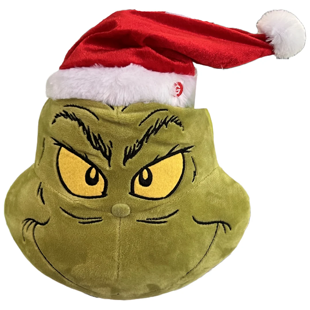 Dr. Seuss Season Greeters Animated Hanging Grinch Head with Santa Hat 42cm - Image 2