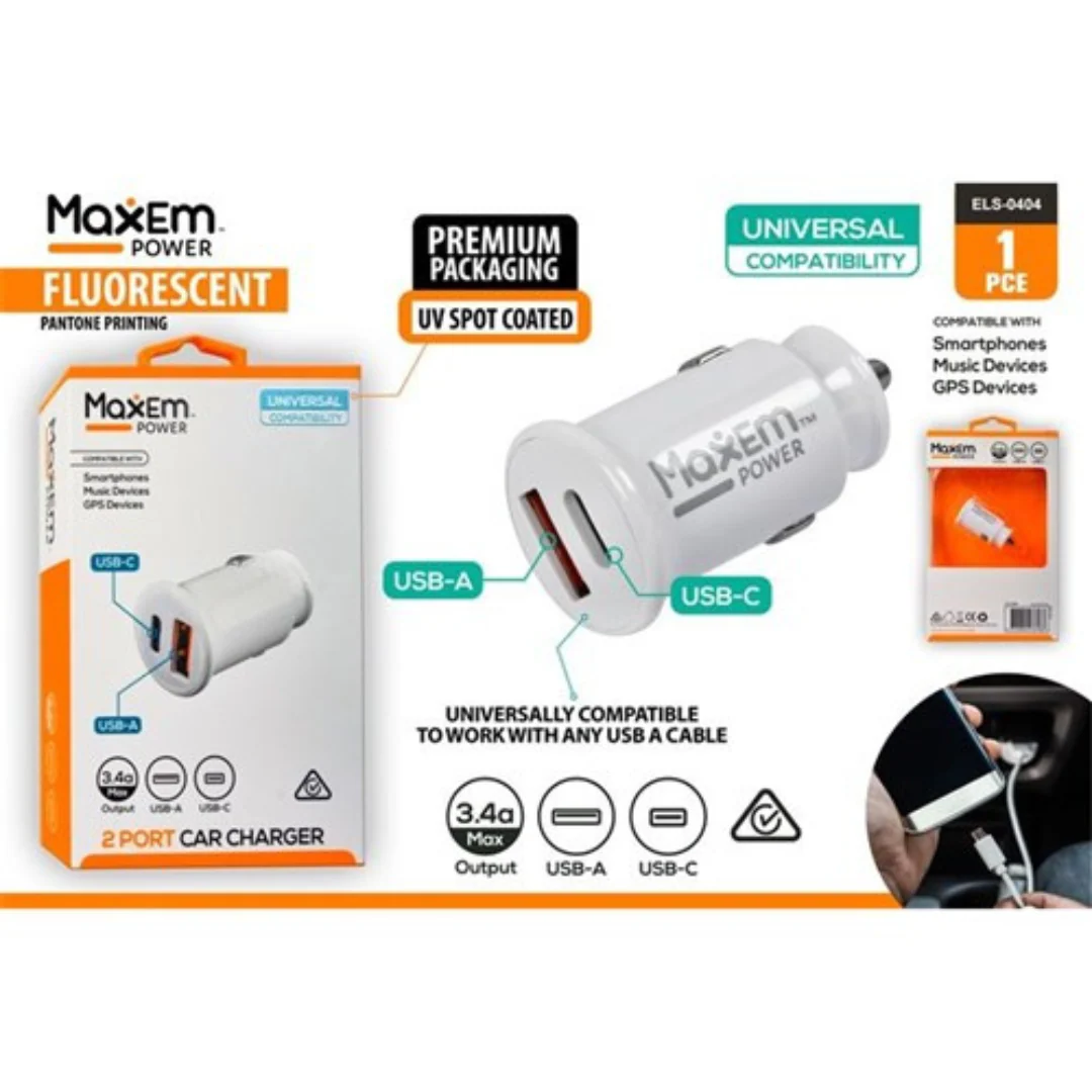 Duel USB-C and USBA 3.4A Car Charger