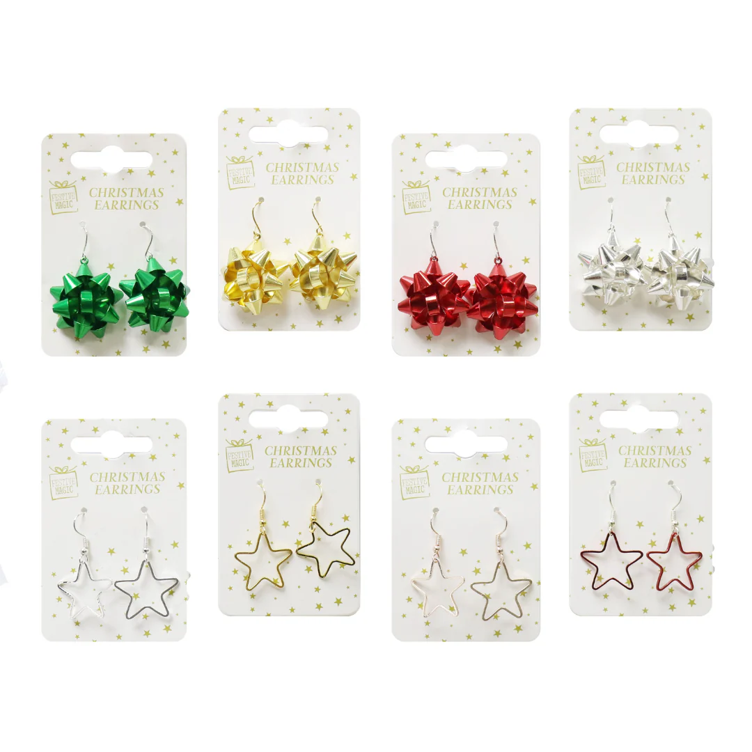 Earrings Bow Star Metal 8 Asstd