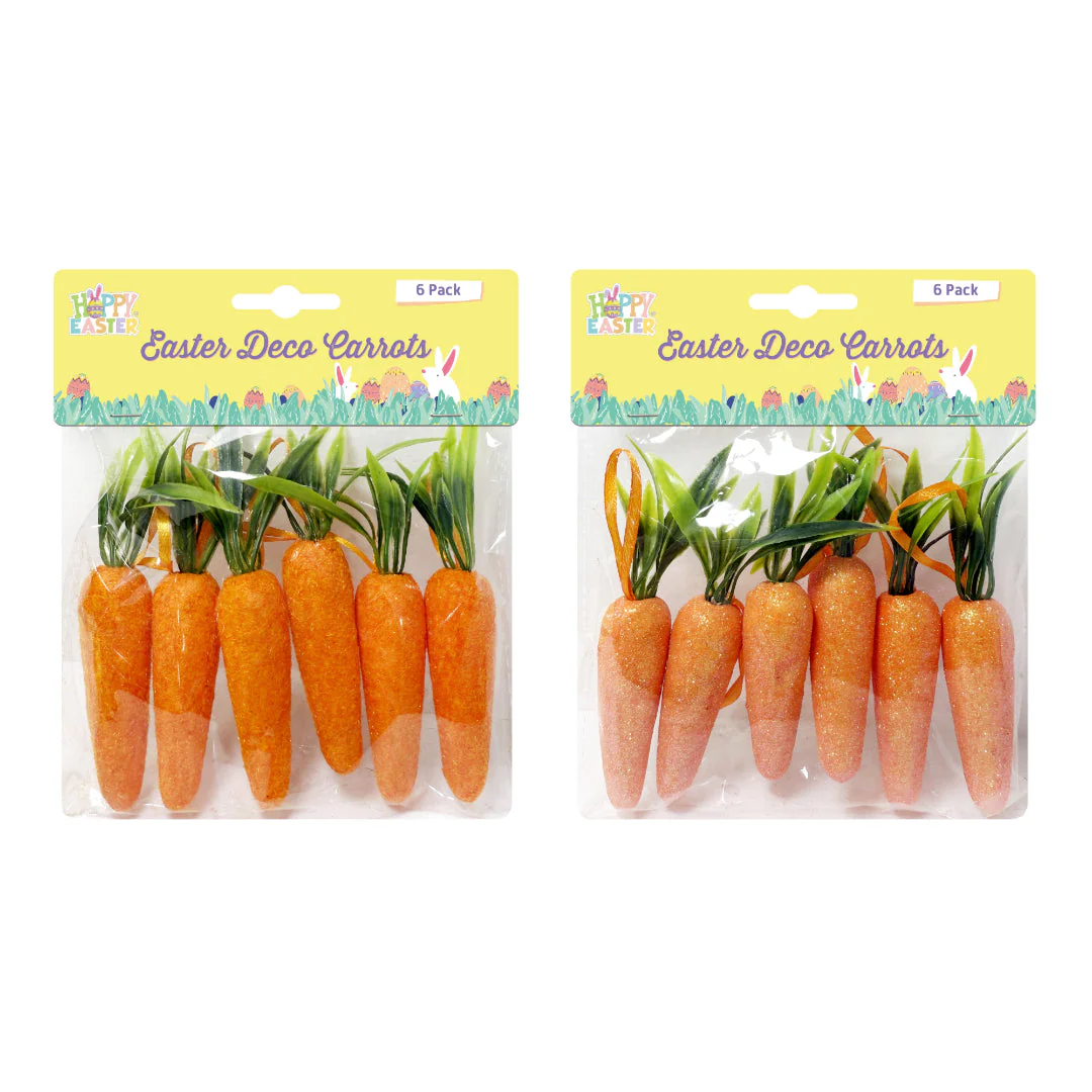 Easter Carrot Decos 12cm 6pk Assorted