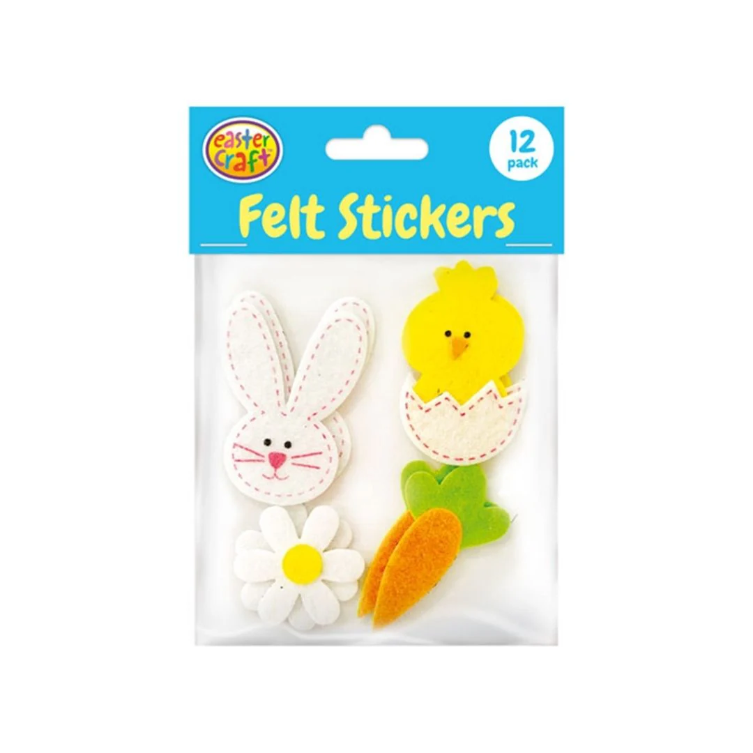 Felt Easter Stickers 12pc 4 Assorted Design Daisies & Carrots Pack Size 11.2x18cm
