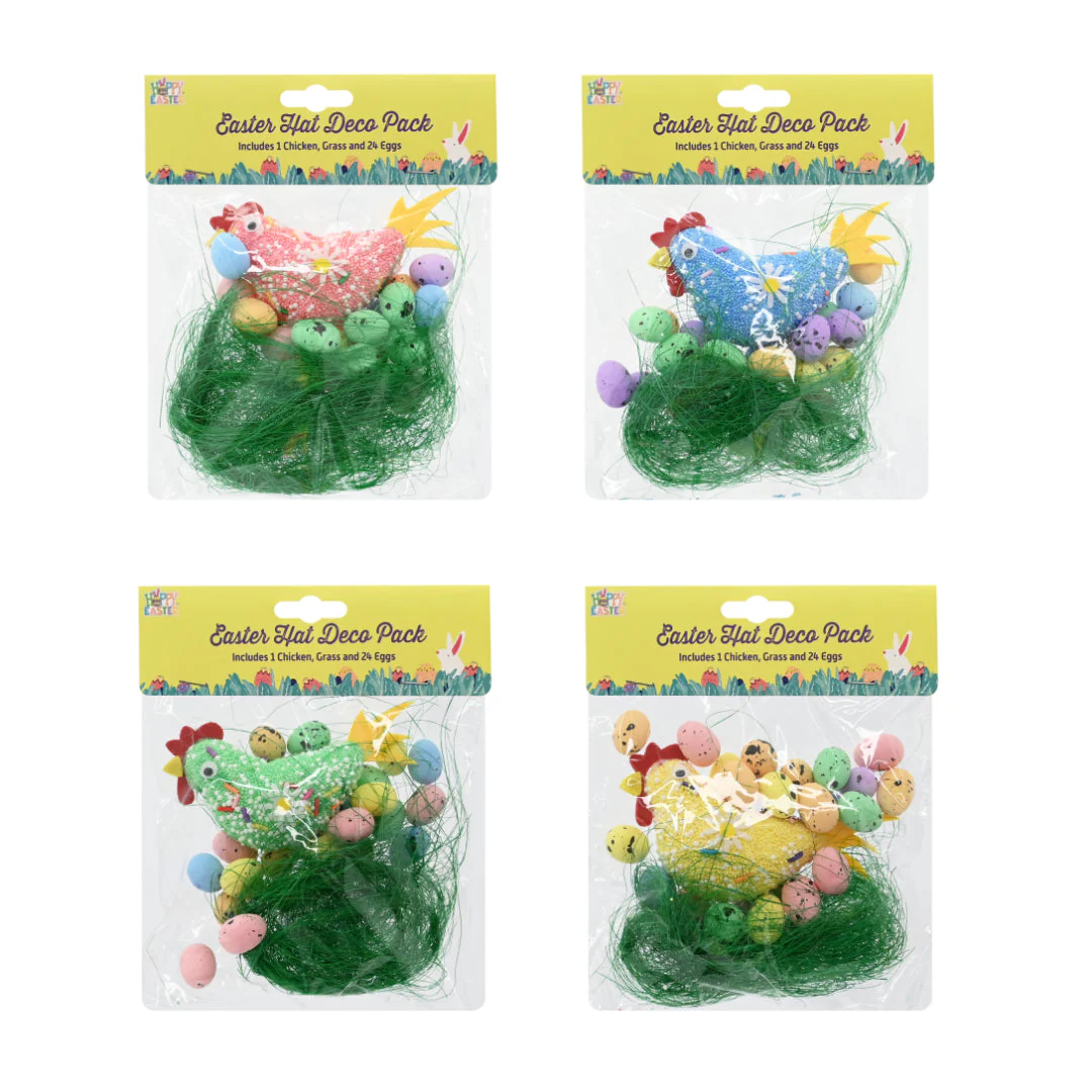 Easter Hat Decos Chicken Eggs Grass Assorted