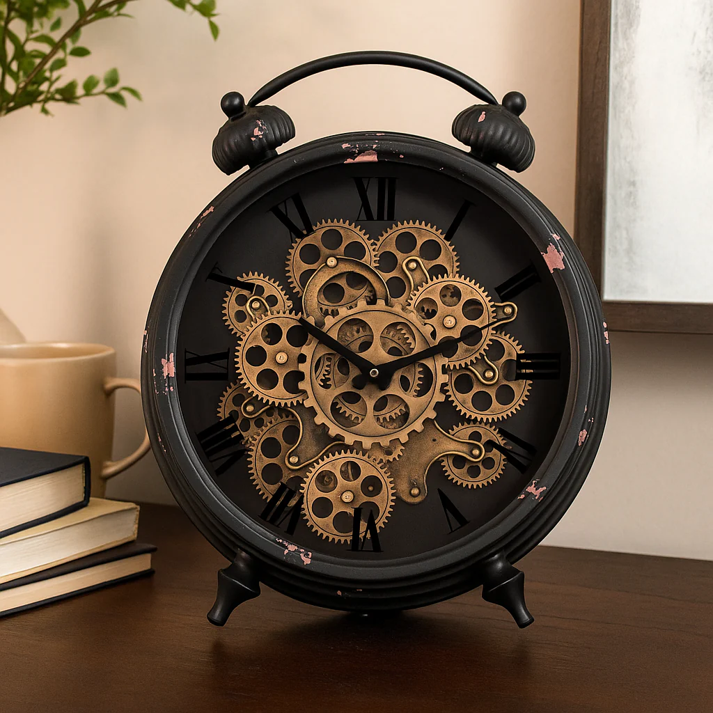 Eddison Exposed Gear Round Clock 45cm Black