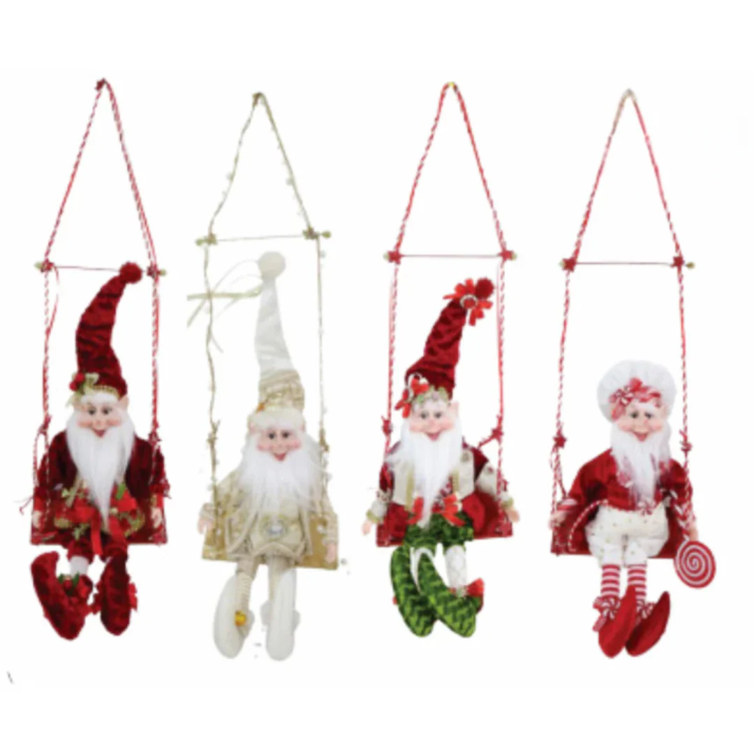 Elf Grandfather On Swing 66cm Assorted