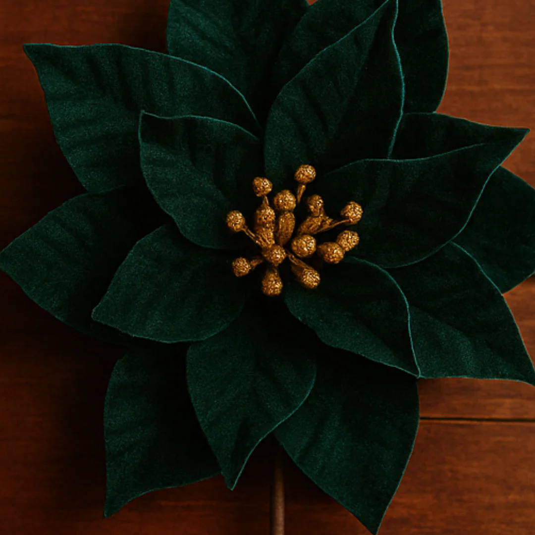 EMERALD GREEN POINSETTIA D31CM W/50CM STEM