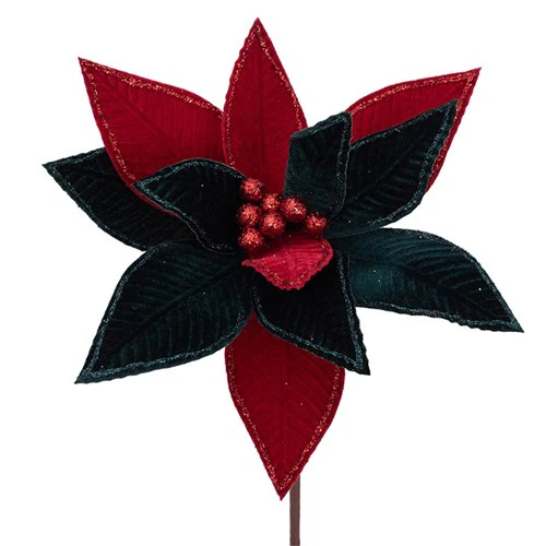 Emerald Green 27cm & Red Velvet Poinsettia with 50cm Stem