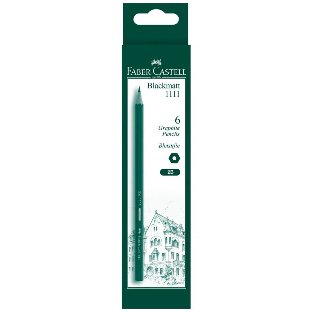 Faber Castell 1111 Black Matt Graphite Pencil, 2B - Box of 6