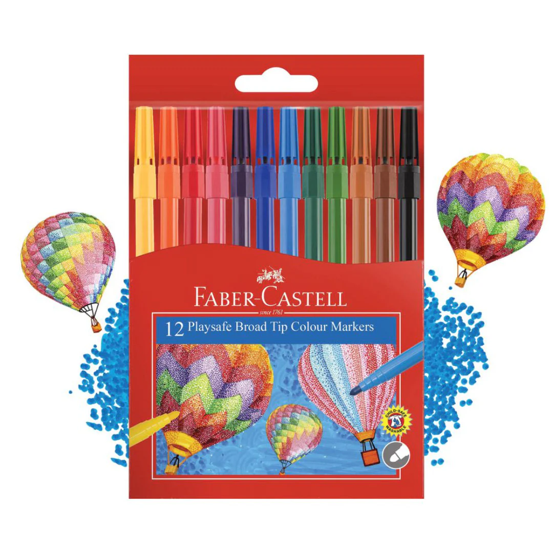 Faber Castell Broad-Tip Playsafe Colour Markers, Assorted – Pack of 12 - Image 4
