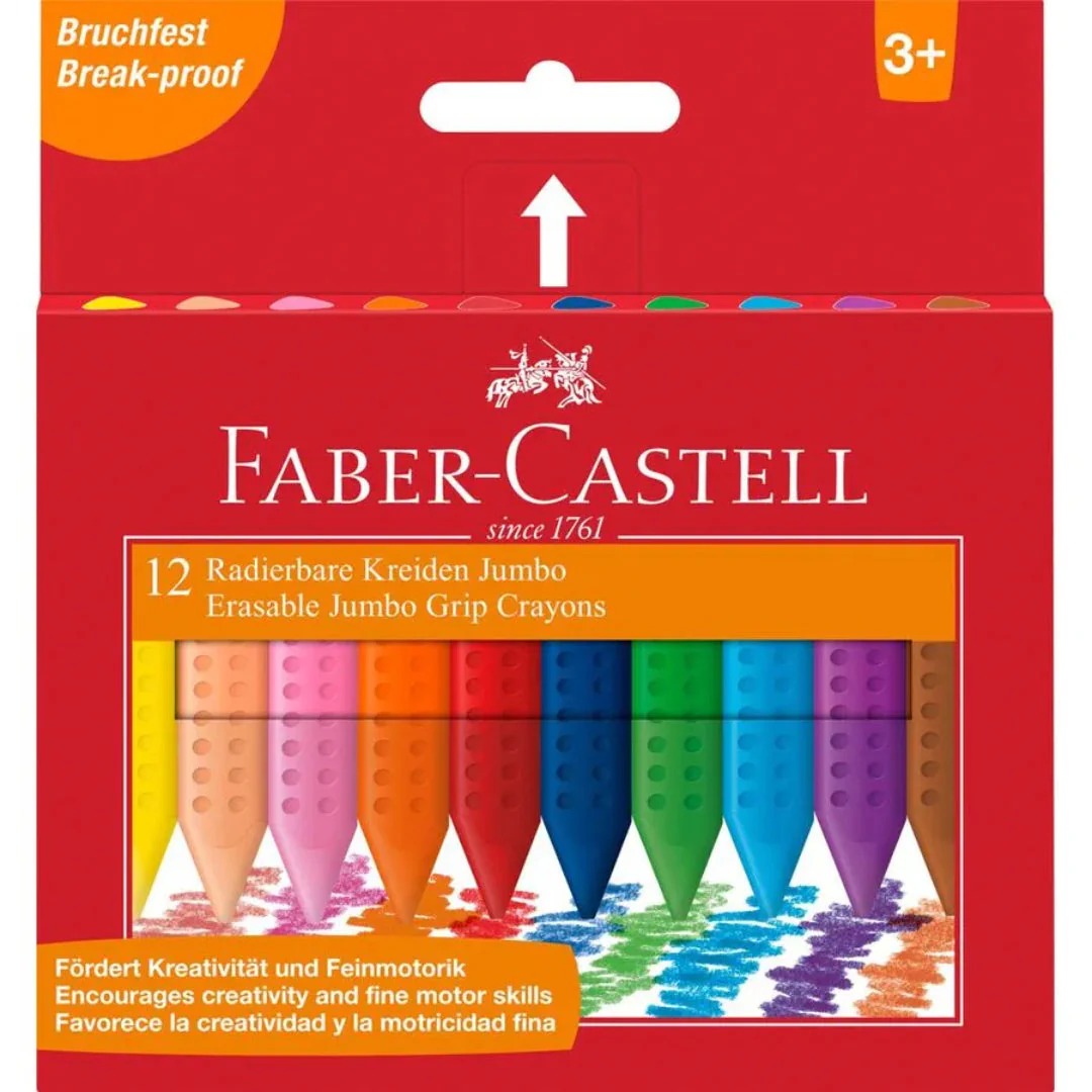 Faber Castell Jumbo Grip Erasable Crayon Assorted (Box 12)