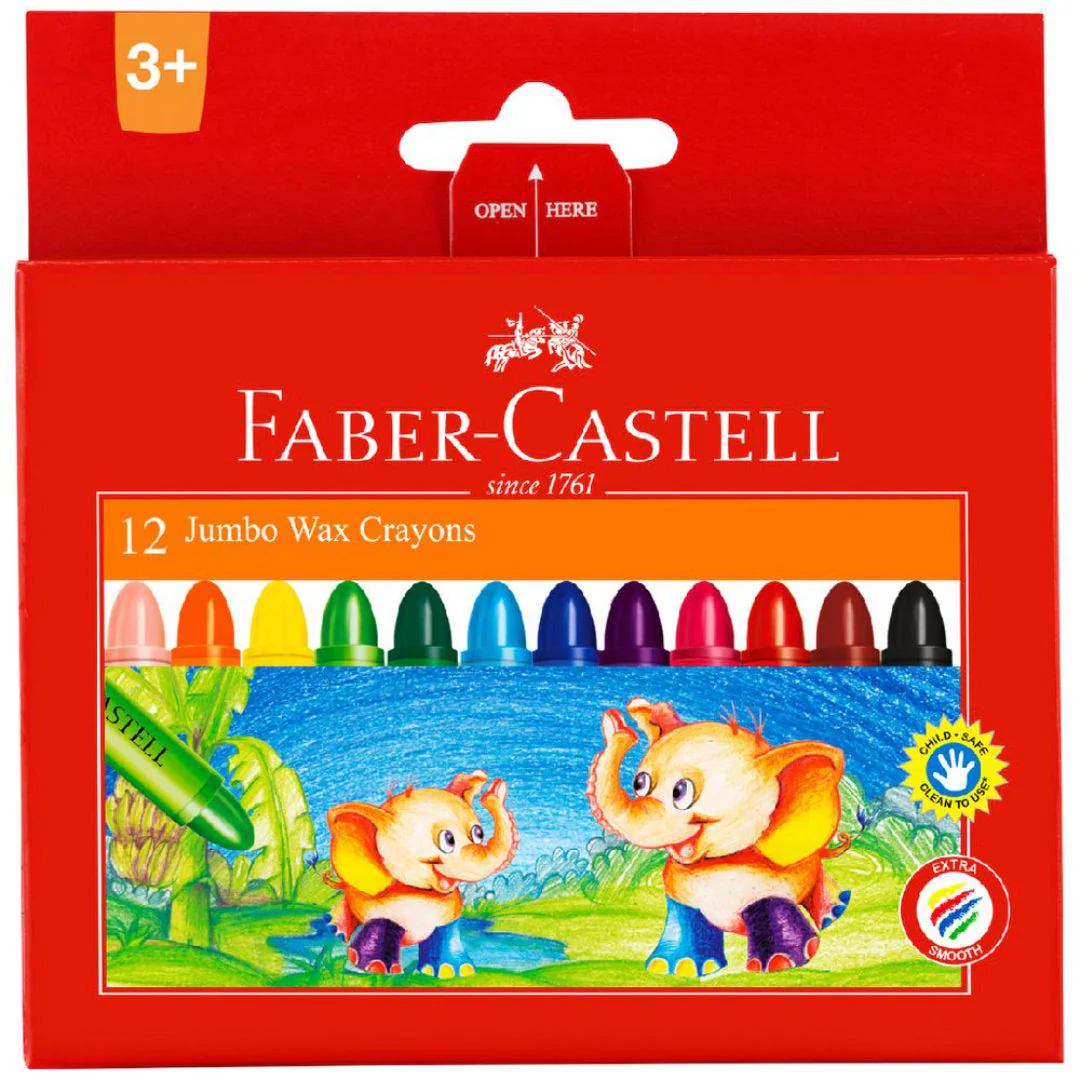 Faber Castell Jumbo Wax Crayons, Assorted – Pack of 12