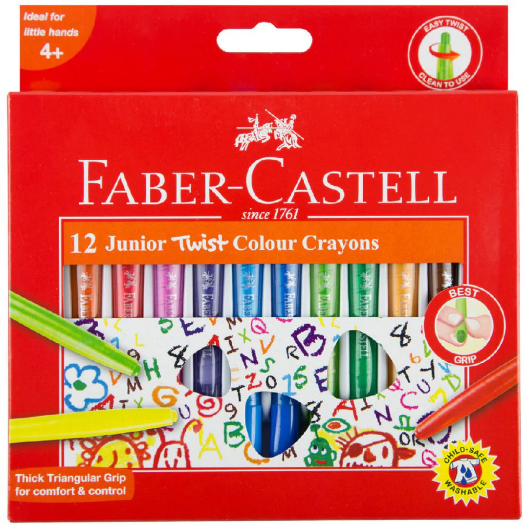 Faber Castell Junior Triangular Twist Wax Crayons, Assorted – Pack of 12